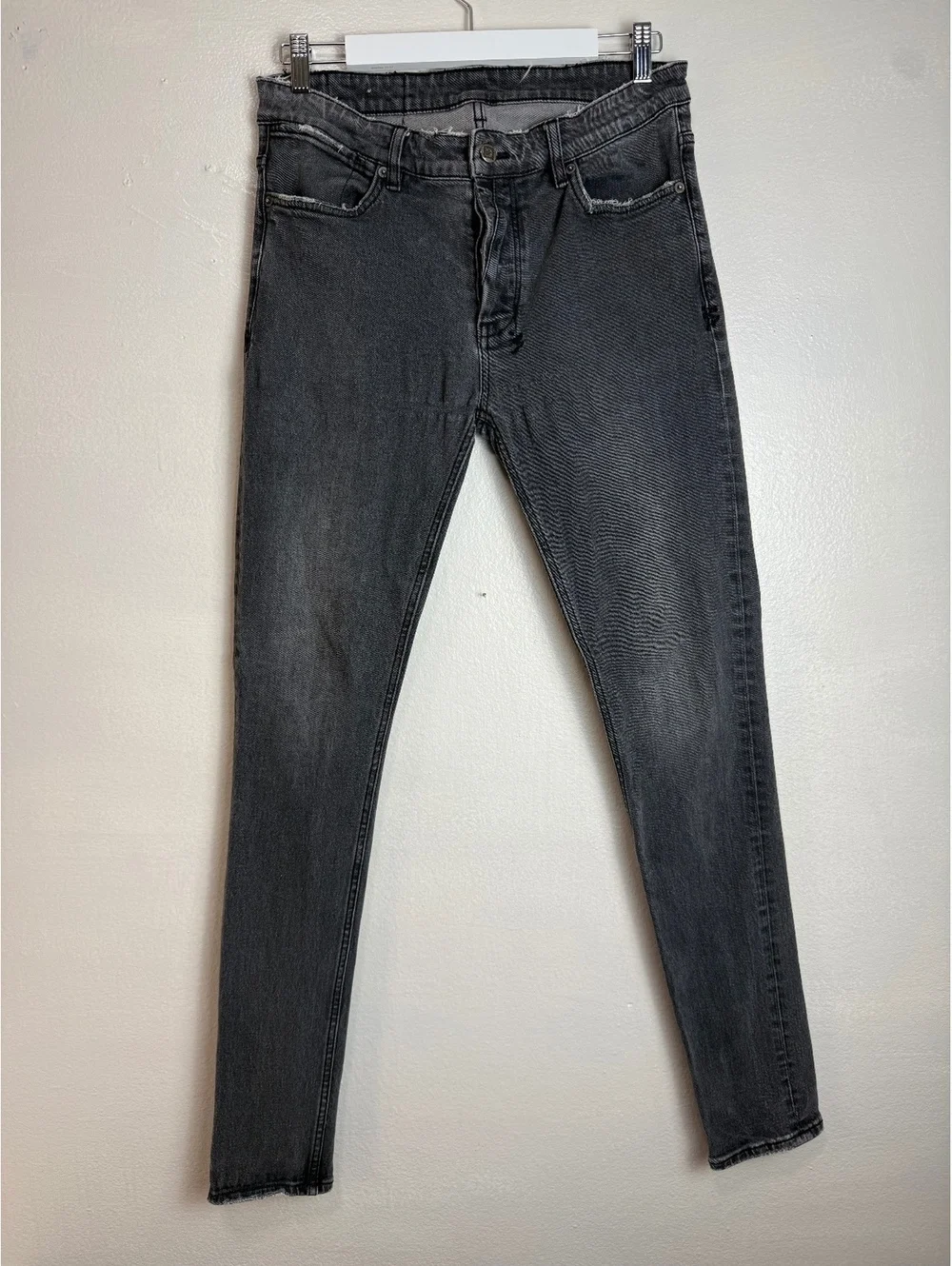 Black Skinny Jeans with Cross Stitch Detail and Frayed Edges